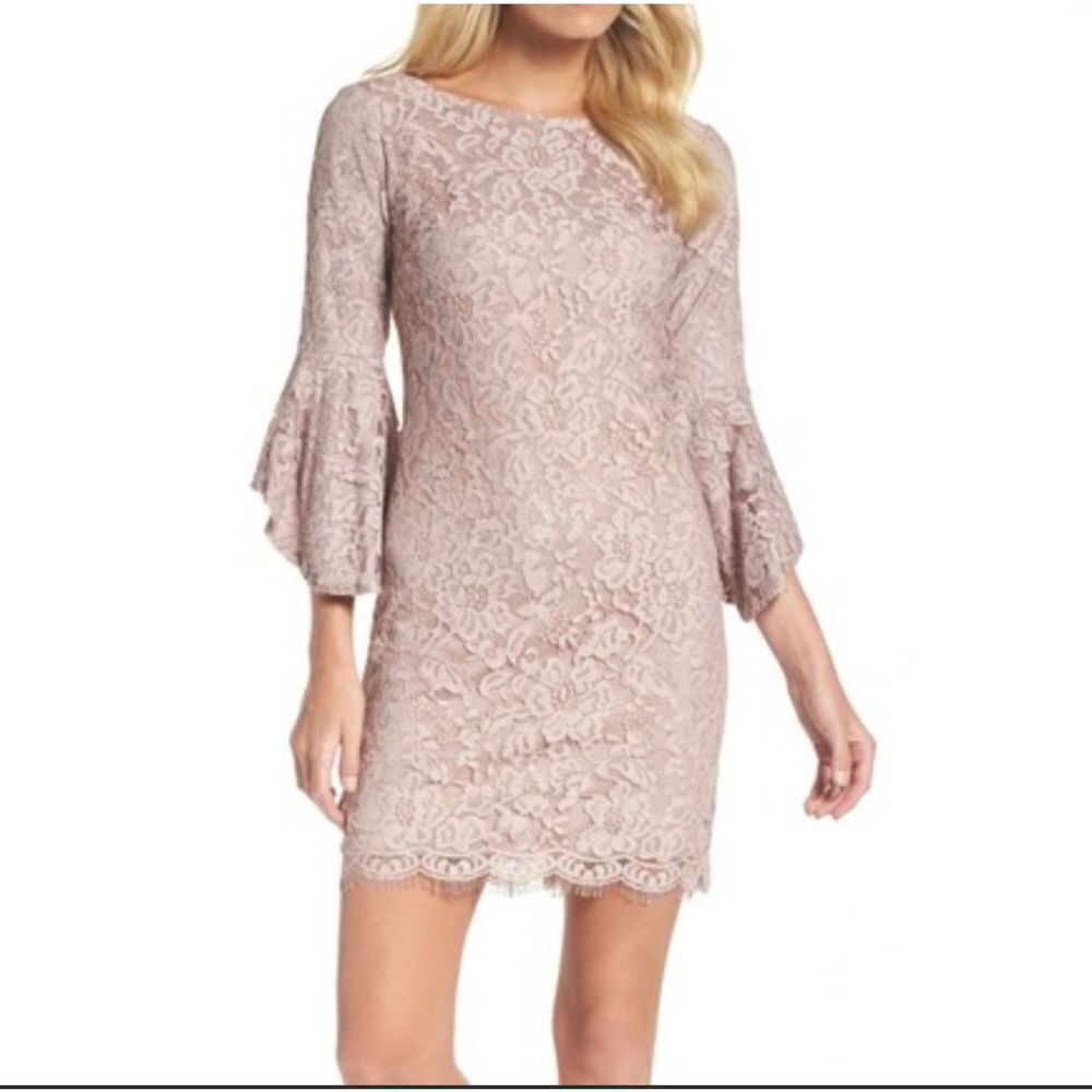Chetta B Dusty Mauve Lace Bell Sleeve Size 4